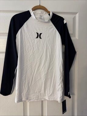 Hurley White and Black Long Sleeve Rash Guard Top